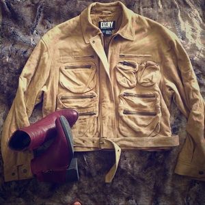 DKNY Military style suede multi-pocket jacket